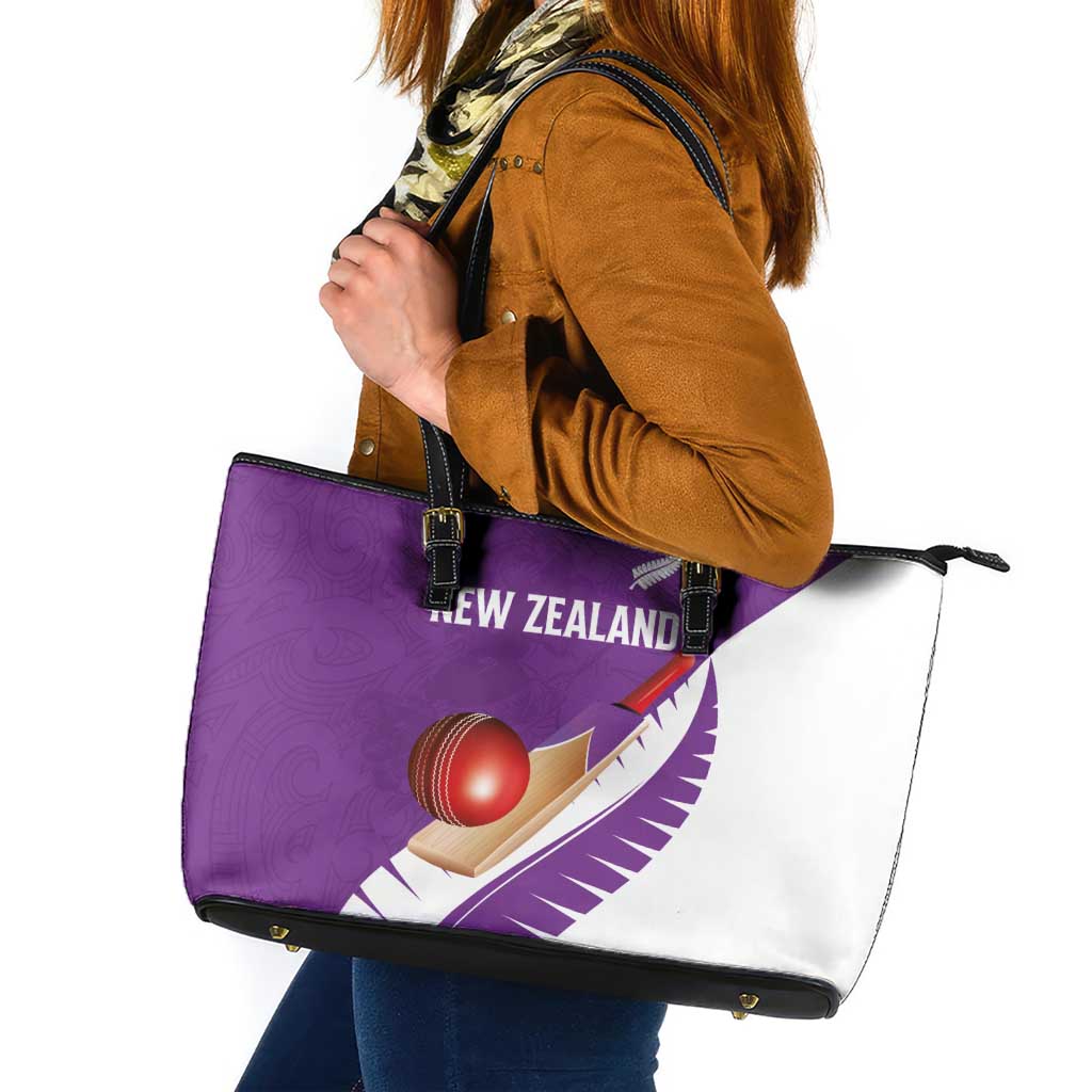 New Zealand Cricket Leather Tote Bag Kiwi Birds Haka Dance Purple Fern Sporty Style