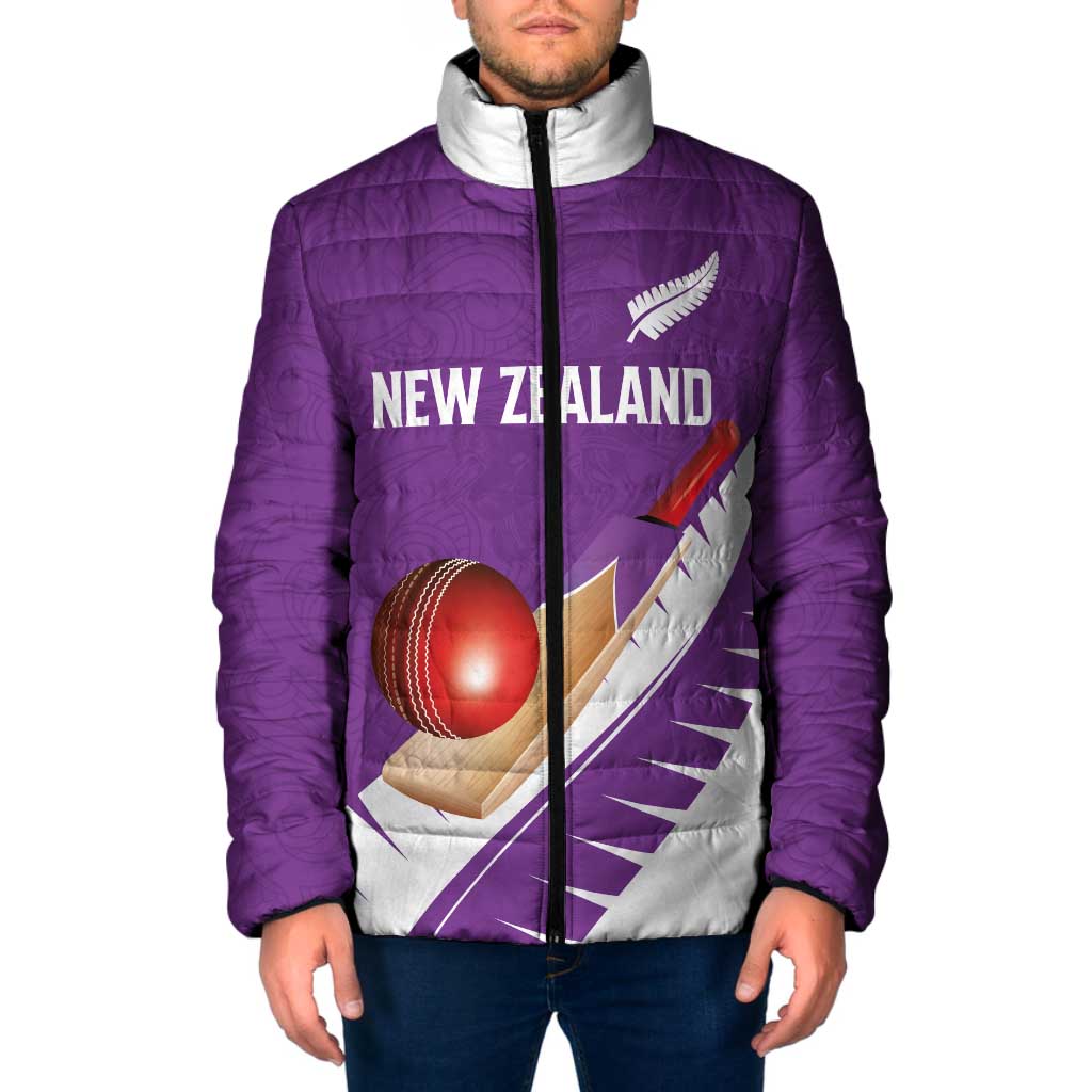 Custom New Zealand Cricket Padded Jacket Kiwi Birds Haka Dance Purple Fern Sporty Style