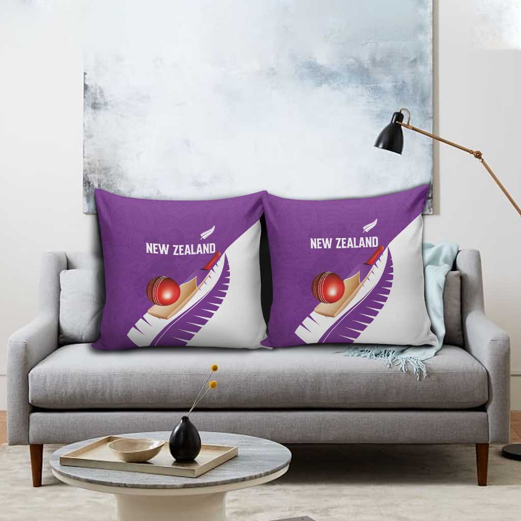 New Zealand Cricket Pillow Cover Kiwi Birds Haka Dance Purple Fern Sporty Style