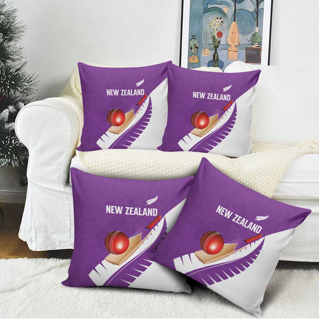 New Zealand Cricket Pillow Cover Kiwi Birds Haka Dance Purple Fern Sporty Style