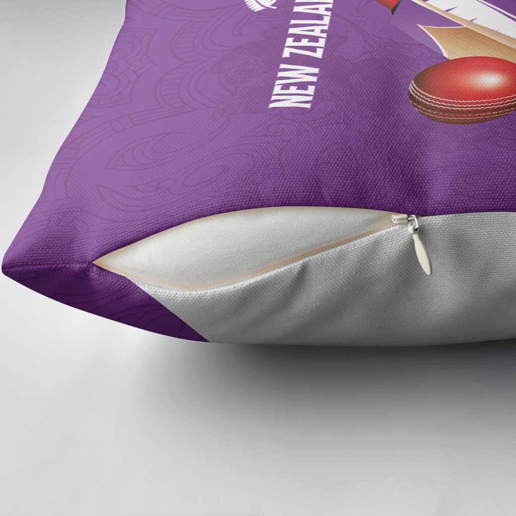 New Zealand Cricket Pillow Cover Kiwi Birds Haka Dance Purple Fern Sporty Style