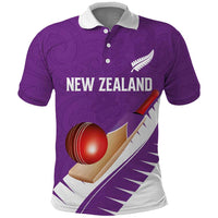 Custom New Zealand Cricket Polo Shirt Kiwi Birds Haka Dance Purple Fern Sporty Style
