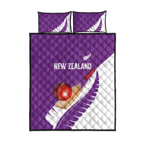 New Zealand Cricket Quilt Bed Set Kiwi Birds Haka Dance Purple Fern Sporty Style