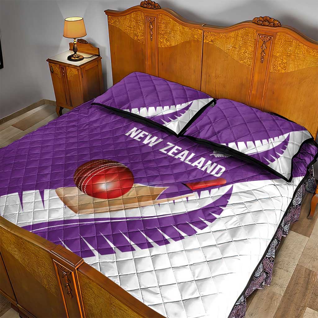 New Zealand Cricket Quilt Bed Set Kiwi Birds Haka Dance Purple Fern Sporty Style
