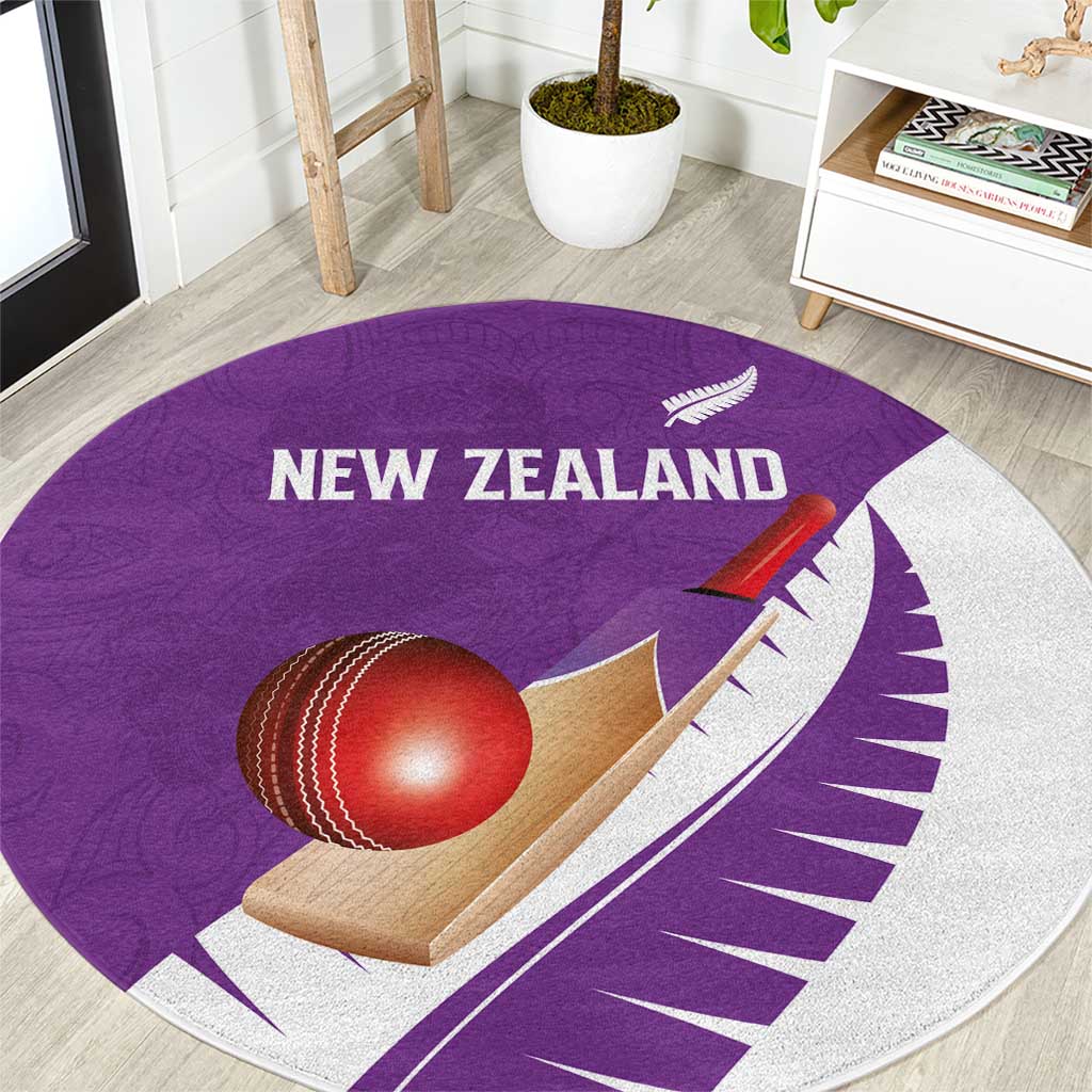 New Zealand Cricket Round Carpet Kiwi Birds Haka Dance Purple Fern Sporty Style