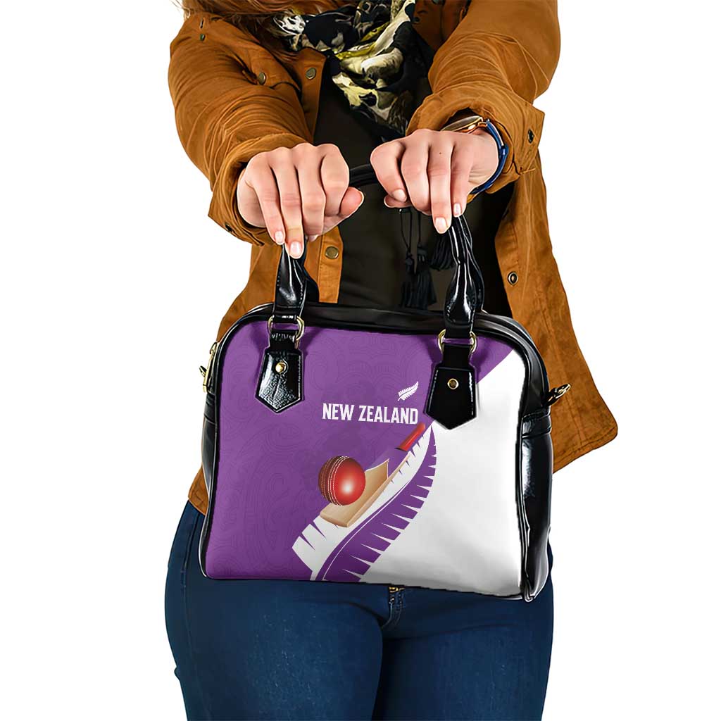 New Zealand Cricket Shoulder Handbag Kiwi Birds Haka Dance Purple Fern Sporty Style
