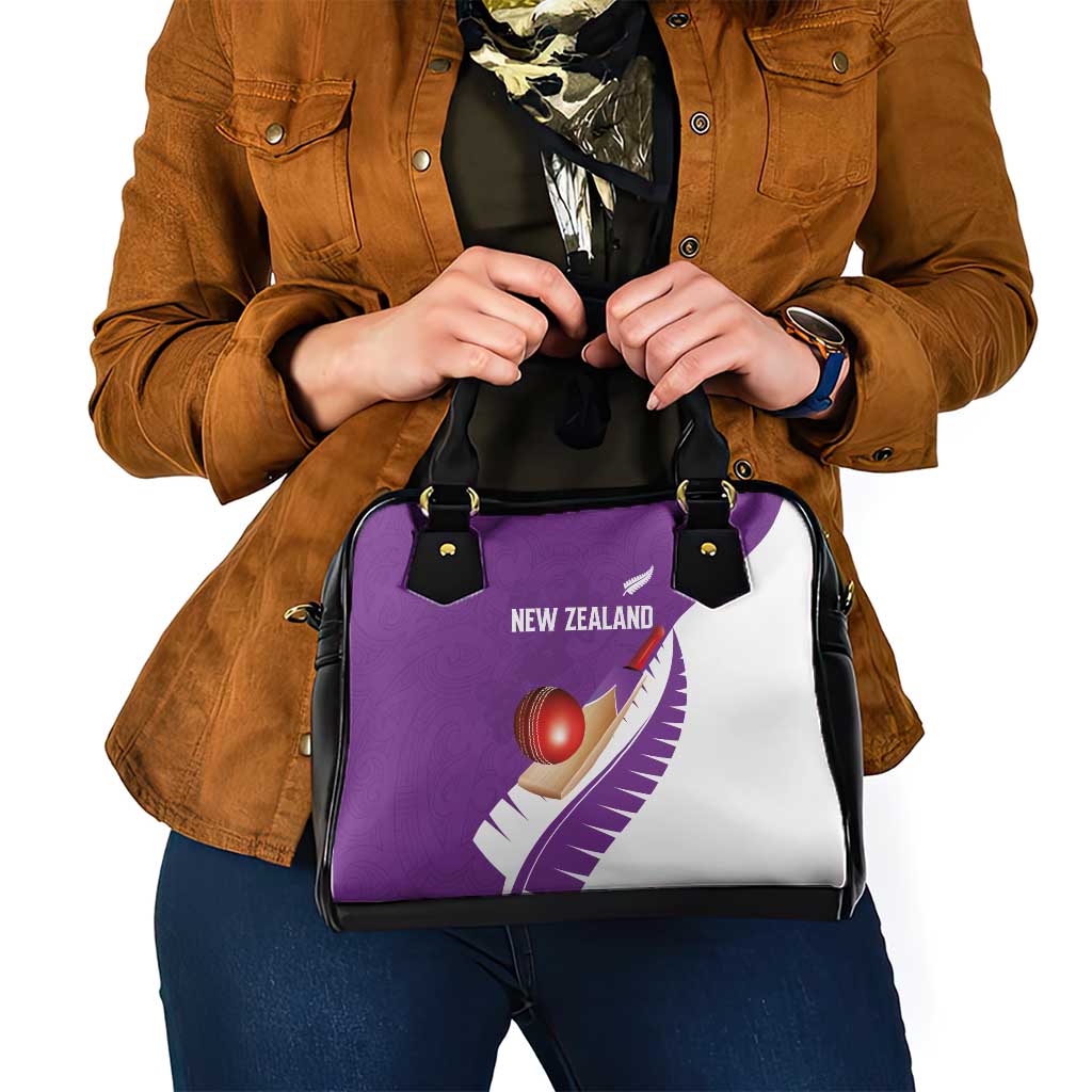 New Zealand Cricket Shoulder Handbag Kiwi Birds Haka Dance Purple Fern Sporty Style
