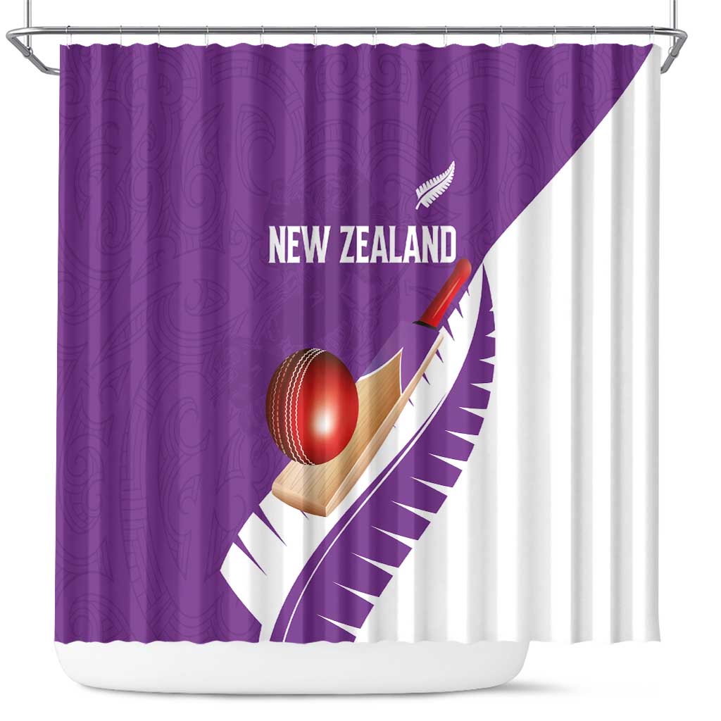 New Zealand Cricket Shower Curtain Kiwi Birds Haka Dance Purple Fern Sporty Style