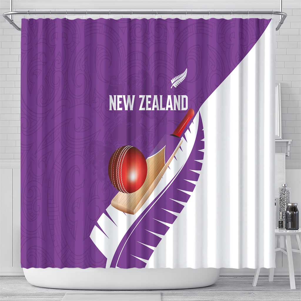 New Zealand Cricket Shower Curtain Kiwi Birds Haka Dance Purple Fern Sporty Style