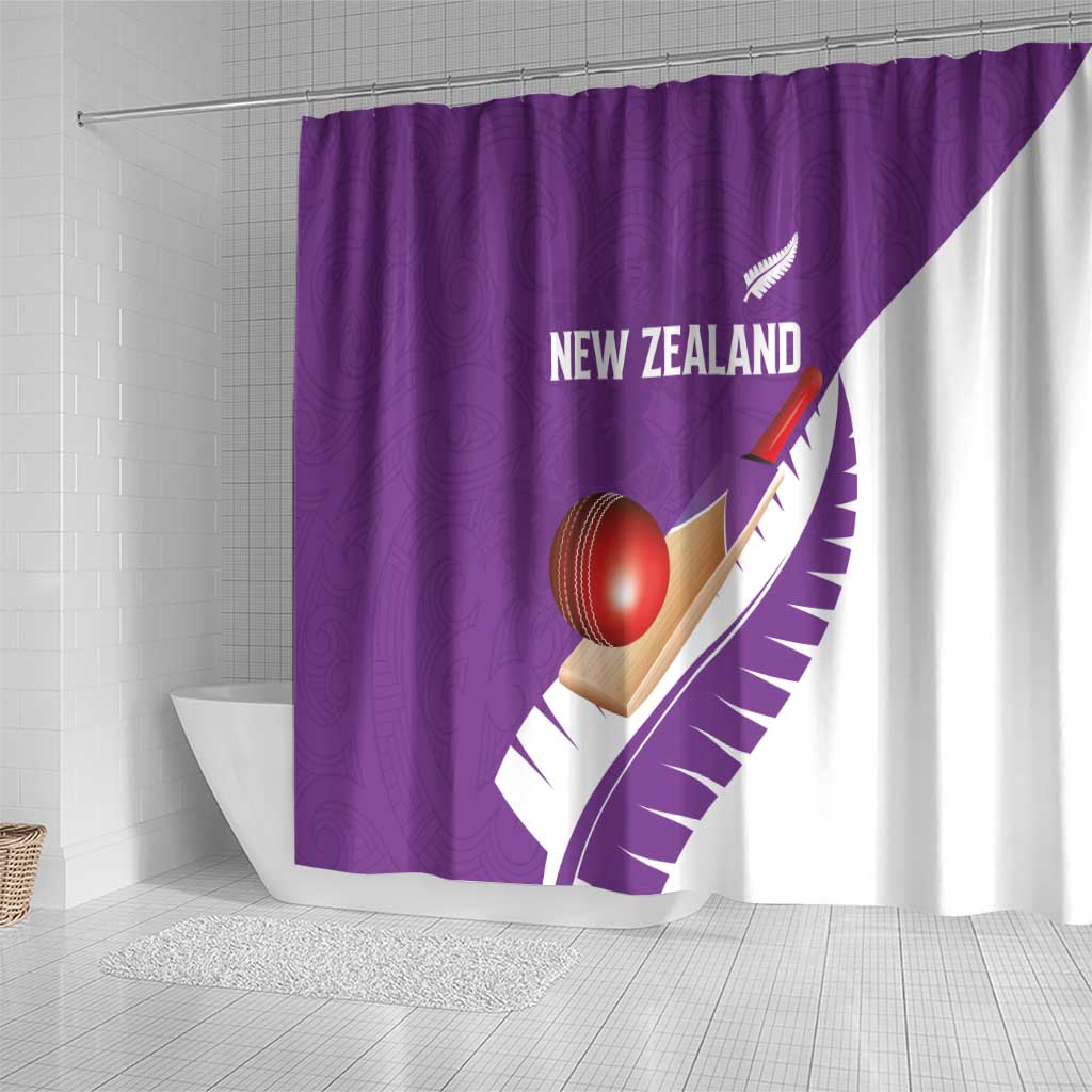 New Zealand Cricket Shower Curtain Kiwi Birds Haka Dance Purple Fern Sporty Style