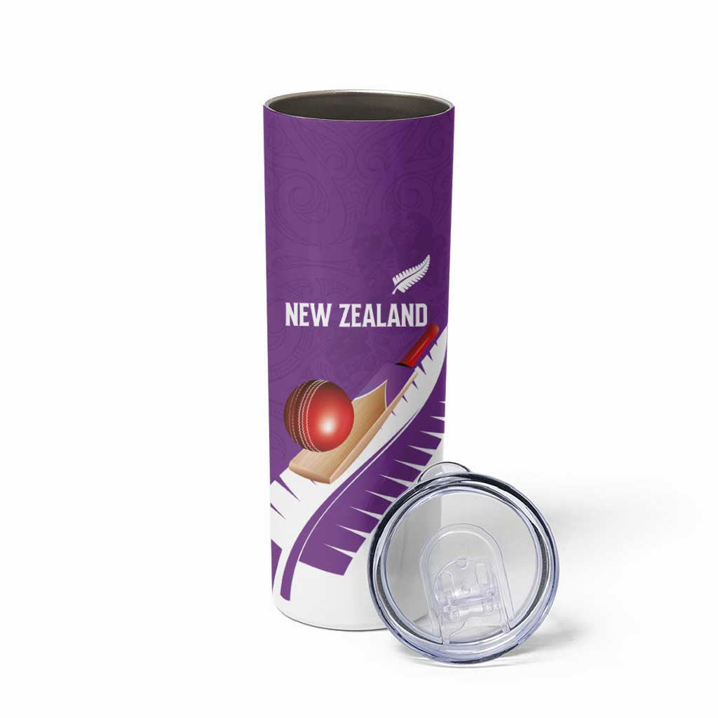 Custom New Zealand Cricket Skinny Tumbler Kiwi Birds Haka Dance Purple Fern Sporty Style