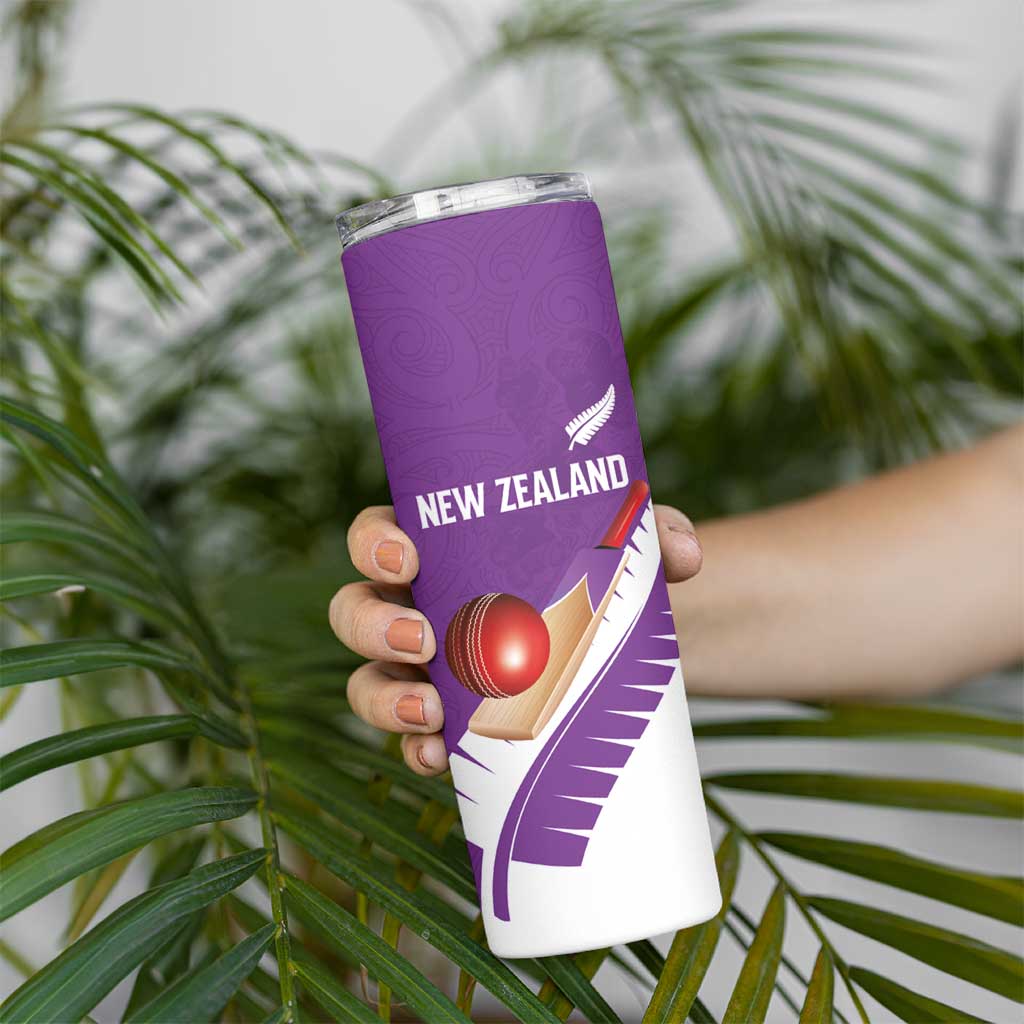 Custom New Zealand Cricket Skinny Tumbler Kiwi Birds Haka Dance Purple Fern Sporty Style