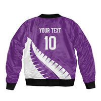 Custom New Zealand Cricket Sleeve Zip Bomber Jacket Kiwi Birds Haka Dance Purple Fern Sporty Style