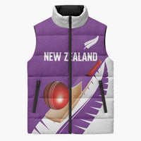 Custom New Zealand Cricket Sleeveless Puffer Jacket Kiwi Birds Haka Dance Purple Fern Sporty Style