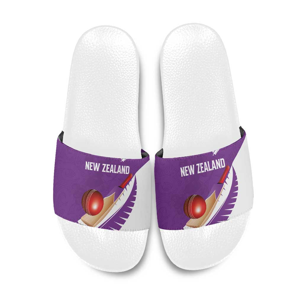 New Zealand Cricket Slide Sandals Kiwi Birds Haka Dance Purple Fern Sporty Style