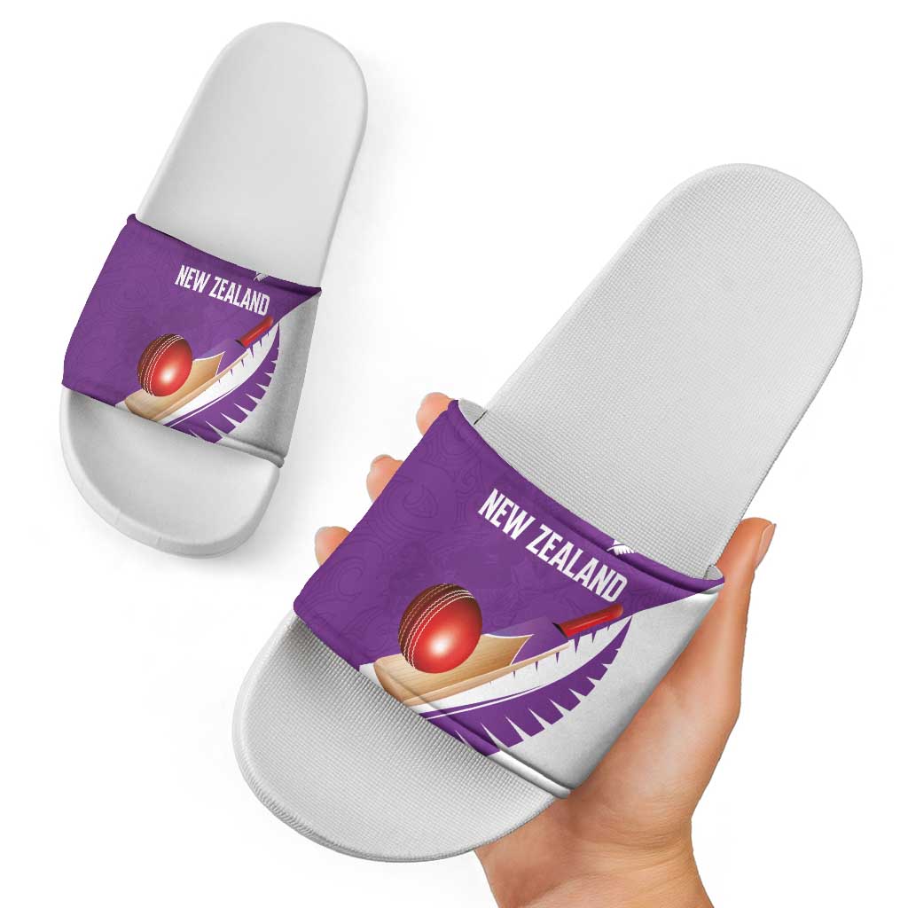 New Zealand Cricket Slide Sandals Kiwi Birds Haka Dance Purple Fern Sporty Style