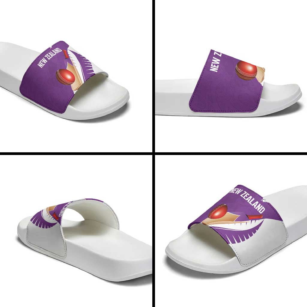 New Zealand Cricket Slide Sandals Kiwi Birds Haka Dance Purple Fern Sporty Style