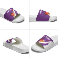 New Zealand Cricket Slide Sandals Kiwi Birds Haka Dance Purple Fern Sporty Style