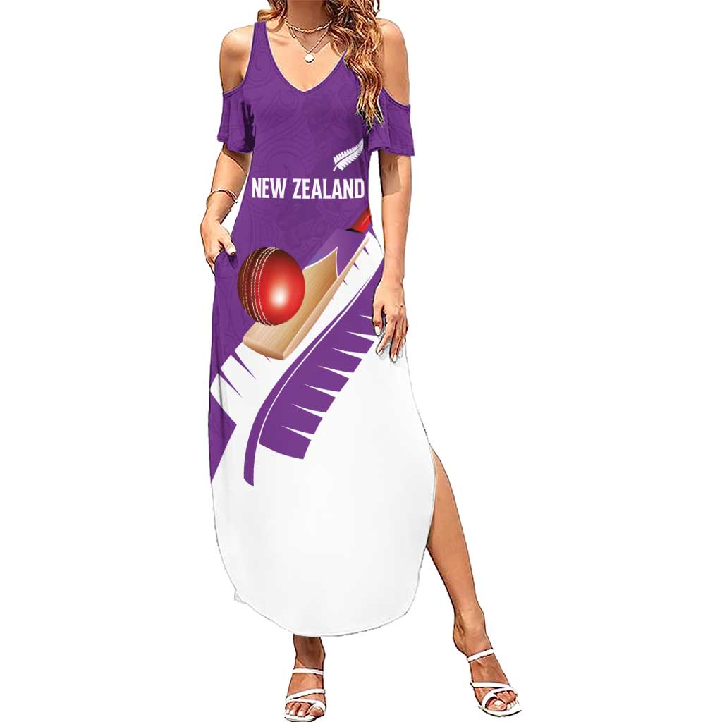 Custom New Zealand Cricket Summer Maxi Dress Kiwi Birds Haka Dance Purple Fern Sporty Style