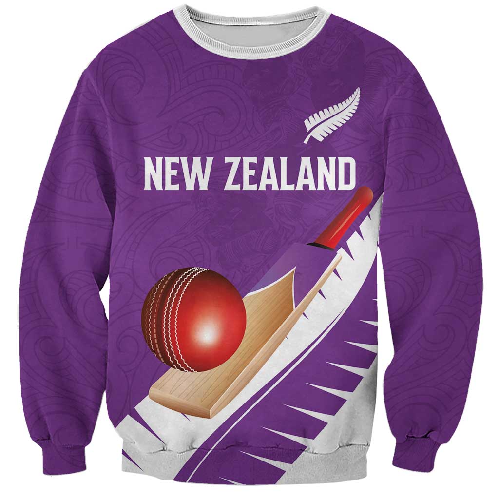 Custom New Zealand Cricket Sweatshirt Kiwi Birds Haka Dance Purple Fern Sporty Style
