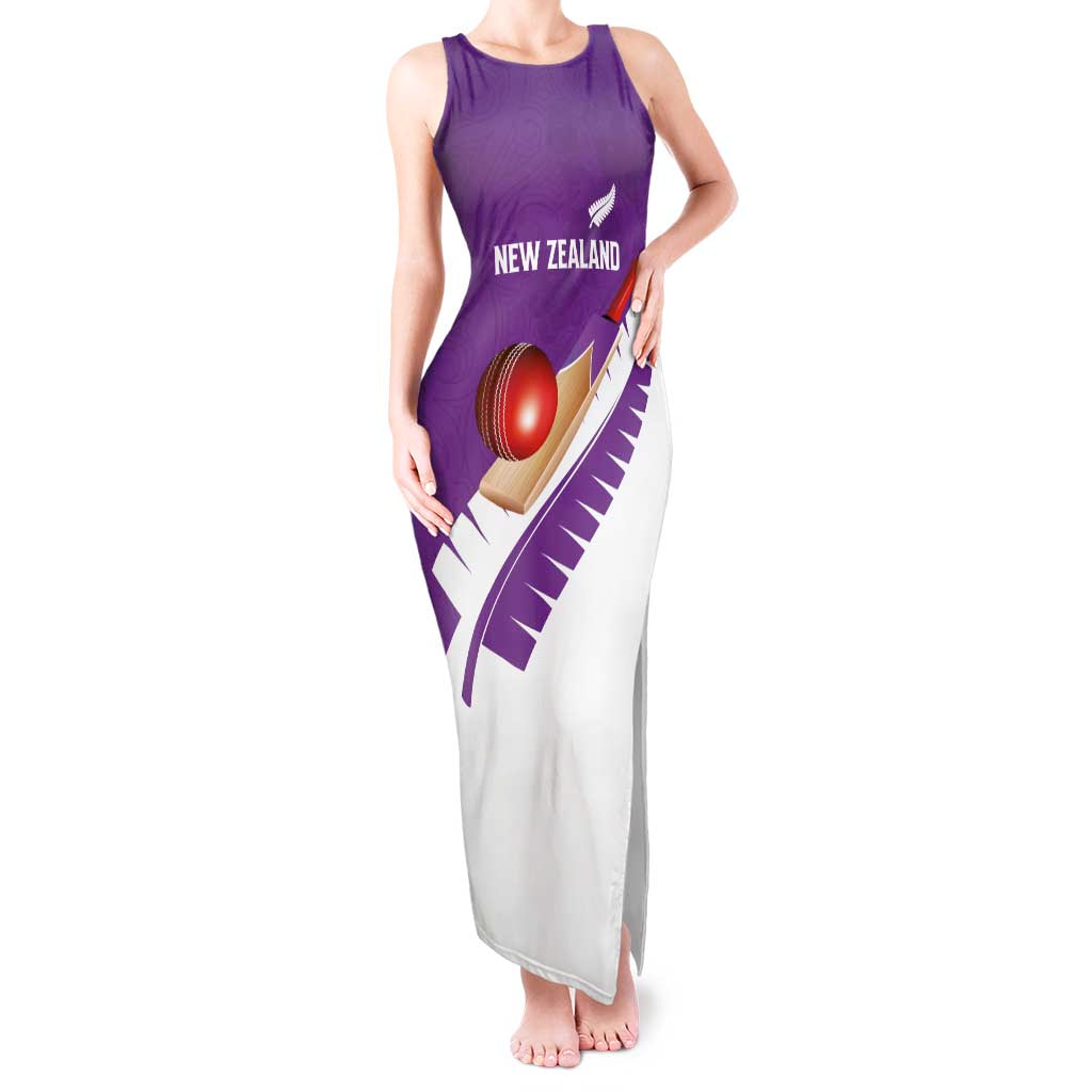 Custom New Zealand Cricket Tank Maxi Dress Kiwi Birds Haka Dance Purple Fern Sporty Style