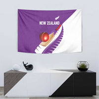 New Zealand Cricket Tapestry Kiwi Birds Haka Dance Purple Fern Sporty Style