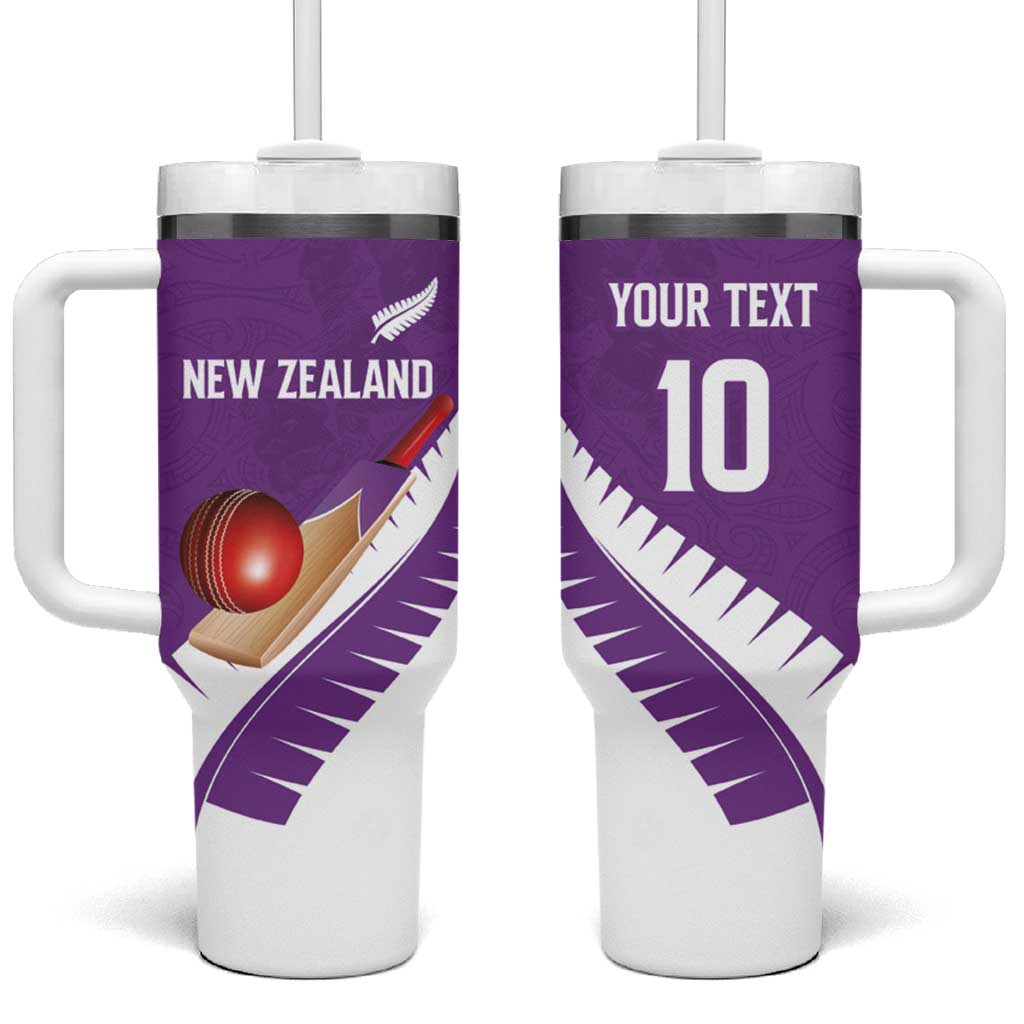 Custom New Zealand Cricket Tumbler With Handle Kiwi Birds Haka Dance Purple Fern Sporty Style
