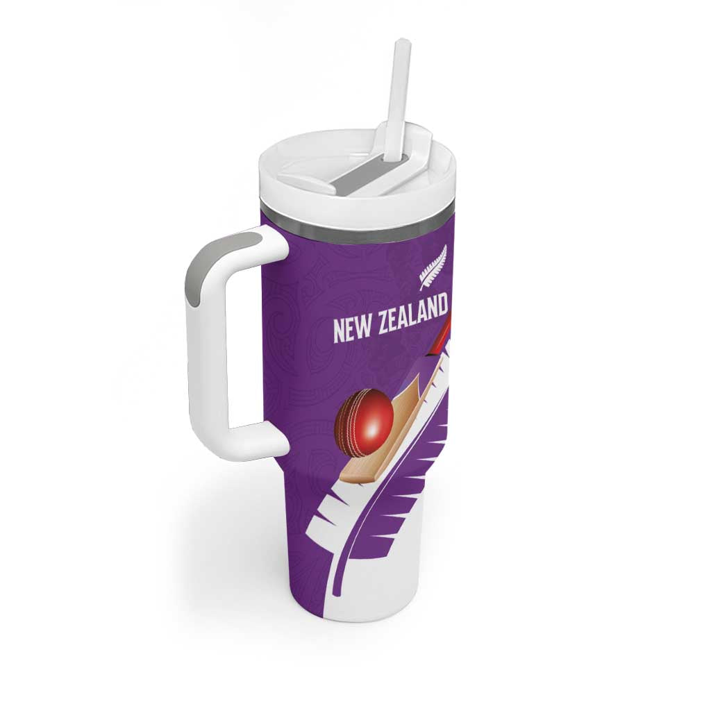 Custom New Zealand Cricket Tumbler With Handle Kiwi Birds Haka Dance Purple Fern Sporty Style