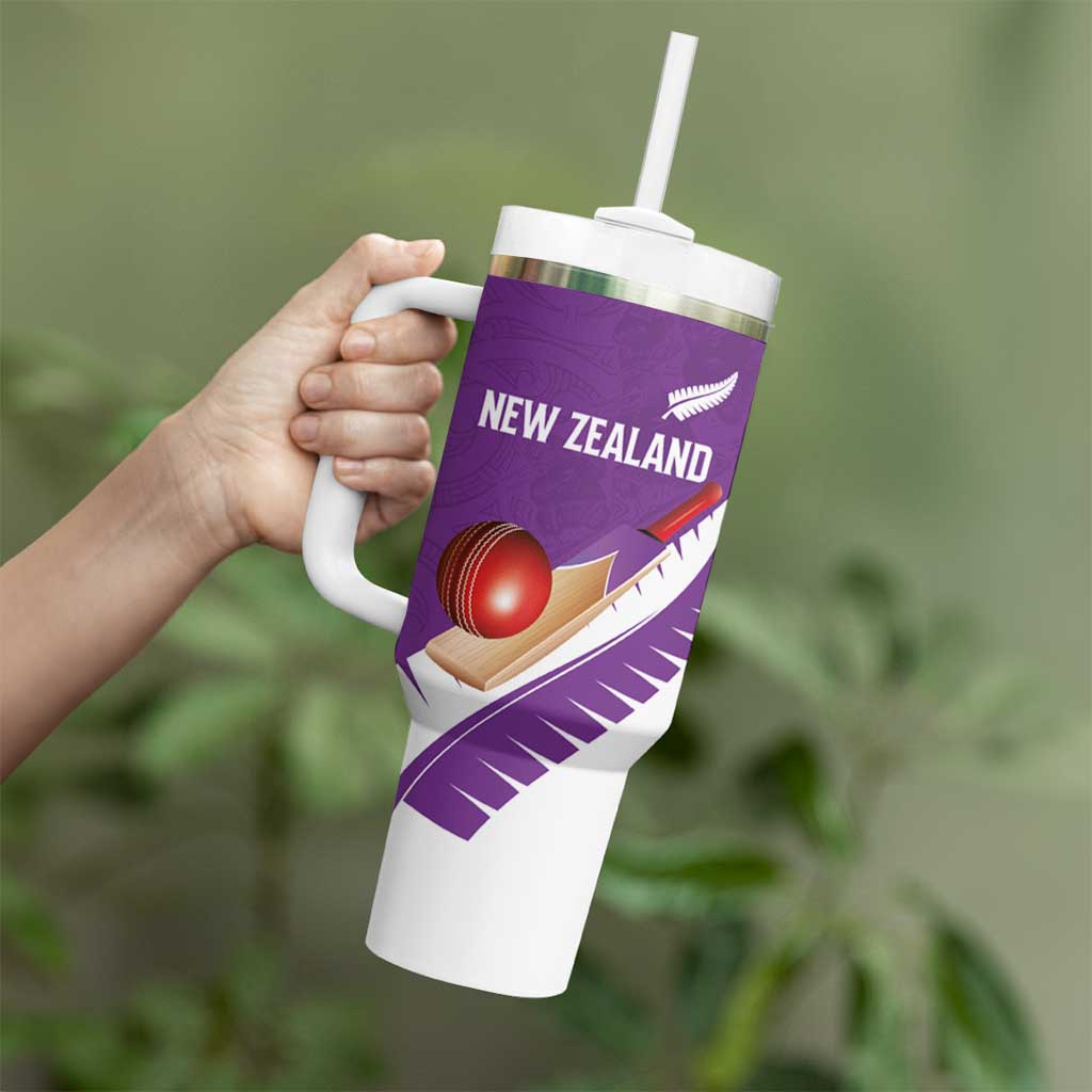 Custom New Zealand Cricket Tumbler With Handle Kiwi Birds Haka Dance Purple Fern Sporty Style