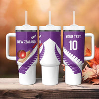Custom New Zealand Cricket Tumbler With Handle Kiwi Birds Haka Dance Purple Fern Sporty Style