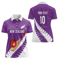 Custom New Zealand Cricket Women Polo Shirt Kiwi Birds Haka Dance Purple Fern Sporty Style