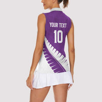 Custom New Zealand Cricket Women Sleeveless Polo Shirt Kiwi Birds Haka Dance Purple Fern Sporty Style