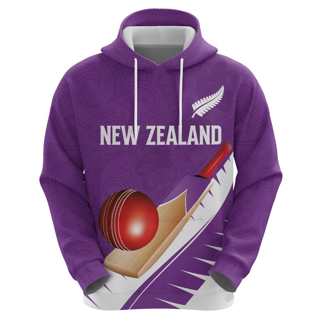 Custom New Zealand Cricket Zip Hoodie Kiwi Birds Haka Dance Purple Fern Sporty Style