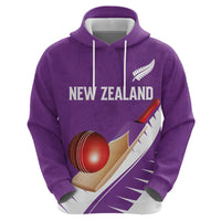 Custom New Zealand Cricket Zip Hoodie Kiwi Birds Haka Dance Purple Fern Sporty Style
