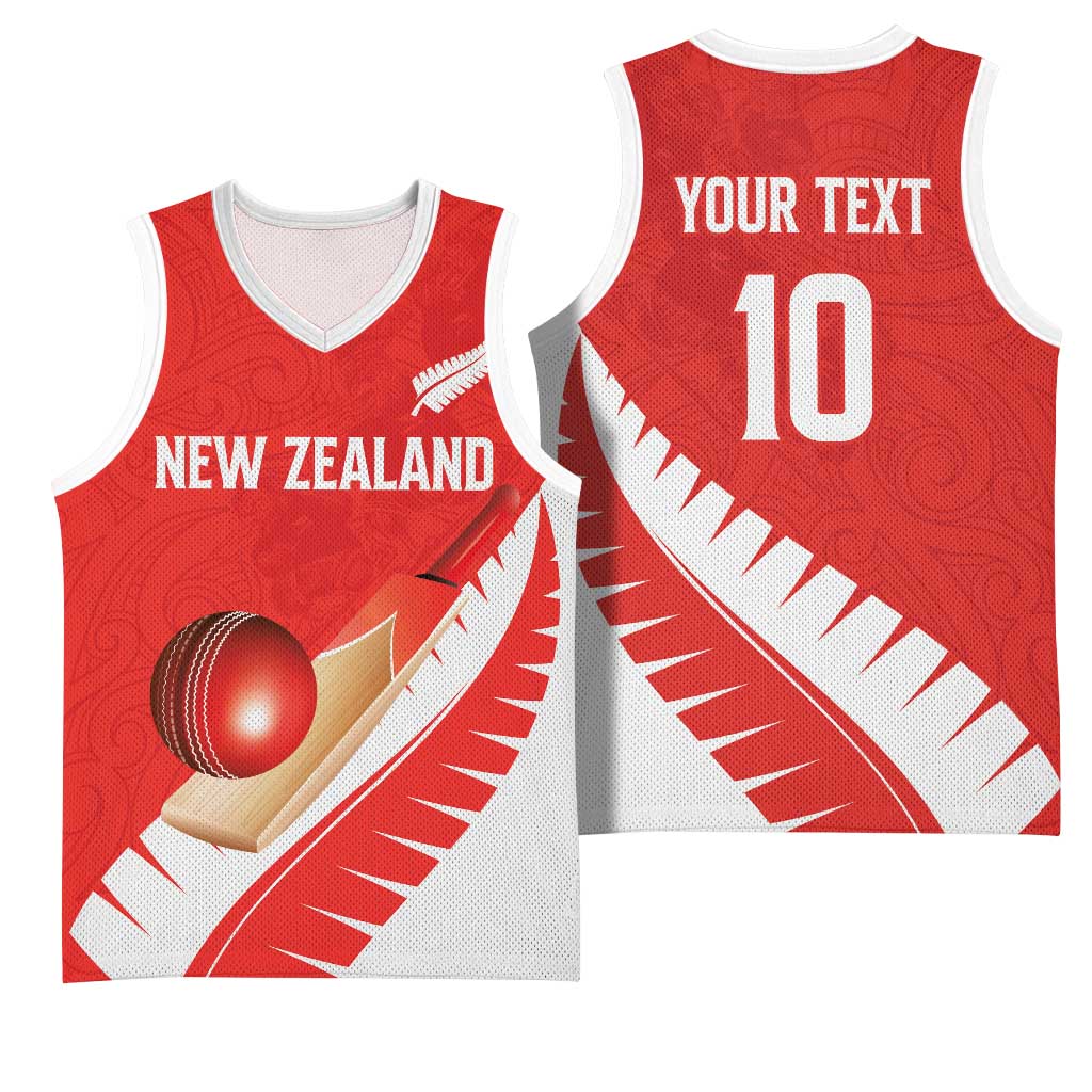 Custom New Zealand Cricket Basketball Jersey Kiwi Birds Haka Dance Red Fern Sporty Style