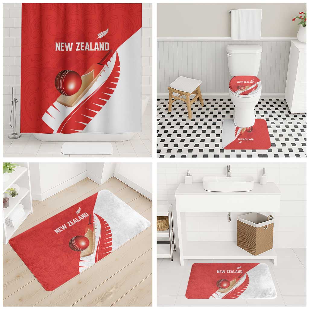 New Zealand Cricket Bathroom Set Kiwi Birds Haka Dance Red Fern Sporty Style