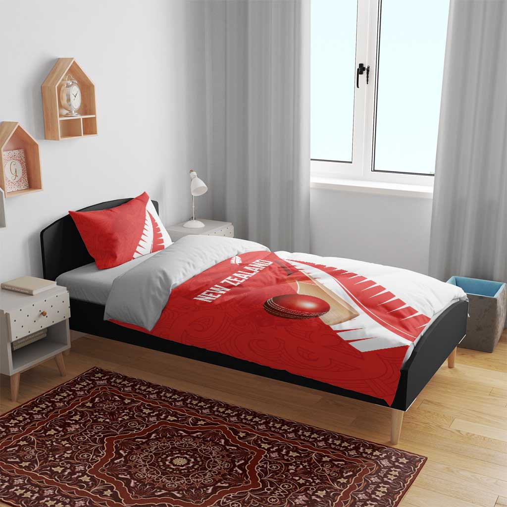 New Zealand Cricket Bedding Set Kiwi Birds Haka Dance Red Fern Sporty Style