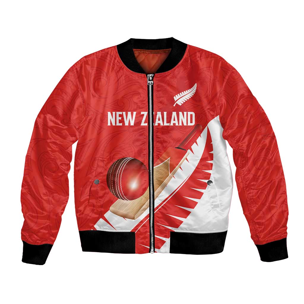 Custom New Zealand Cricket Bomber Jacket Kiwi Birds Haka Dance Red Fern Sporty Style