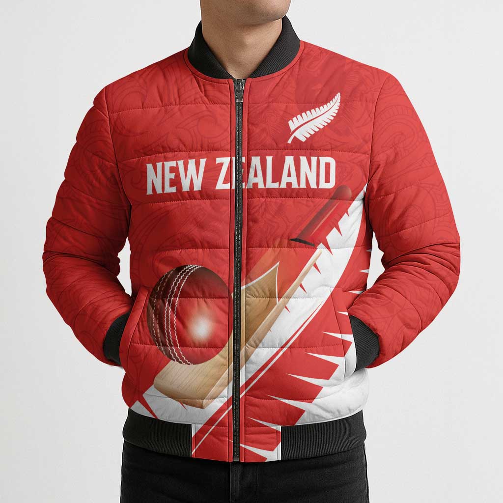 Custom New Zealand Cricket Bomber Puffer Jacket Kiwi Birds Haka Dance Red Fern Sporty Style