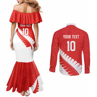 Custom New Zealand Cricket Couples Matching Mermaid Dress and Long Sleeve Button Shirt Kiwi Birds Haka Dance Red Fern Sporty Style