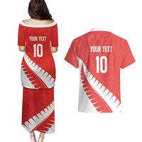 Custom New Zealand Cricket Couples Matching Puletasi and Hawaiian Shirt Kiwi Birds Haka Dance Red Fern Sporty Style