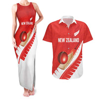 Custom New Zealand Cricket Couples Matching Tank Maxi Dress and Hawaiian Shirt Kiwi Birds Haka Dance Red Fern Sporty Style