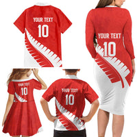 Custom New Zealand Cricket Family Matching Long Sleeve Bodycon Dress and Hawaiian Shirt Kiwi Birds Haka Dance Red Fern Sporty Style