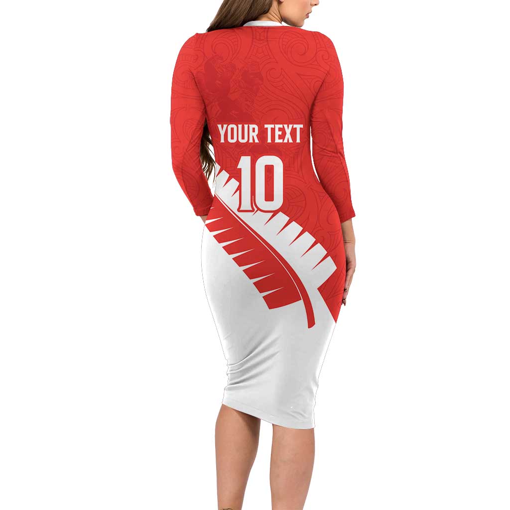 Custom New Zealand Cricket Family Matching Long Sleeve Bodycon Dress and Hawaiian Shirt Kiwi Birds Haka Dance Red Fern Sporty Style