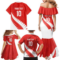 Custom New Zealand Cricket Family Matching Mermaid Dress and Hawaiian Shirt Kiwi Birds Haka Dance Red Fern Sporty Style