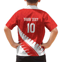 Custom New Zealand Cricket Family Matching Off The Shoulder Long Sleeve Dress and Hawaiian Shirt Kiwi Birds Haka Dance Red Fern Sporty Style