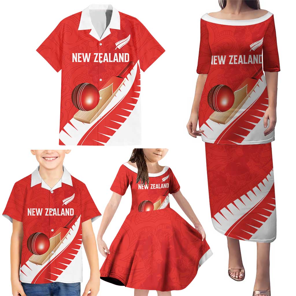 Custom New Zealand Cricket Family Matching Puletasi and Hawaiian Shirt Kiwi Birds Haka Dance Red Fern Sporty Style