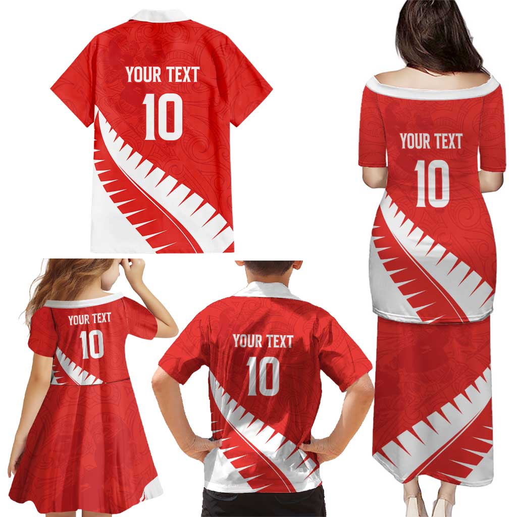 Custom New Zealand Cricket Family Matching Puletasi and Hawaiian Shirt Kiwi Birds Haka Dance Red Fern Sporty Style