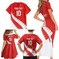 Custom New Zealand Cricket Family Matching Short Sleeve Bodycon Dress and Hawaiian Shirt Kiwi Birds Haka Dance Red Fern Sporty Style