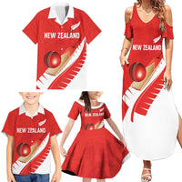 Custom New Zealand Cricket Family Matching Summer Maxi Dress and Hawaiian Shirt Kiwi Birds Haka Dance Red Fern Sporty Style